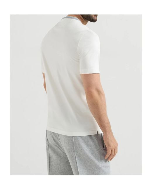 Brunello Cucinelli White Graphic Printed Crewneck T-Shirt for men