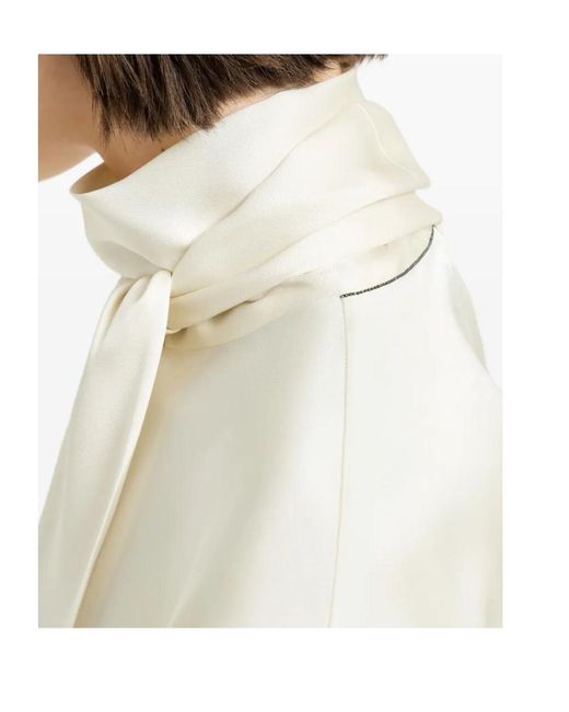 Brunello Cucinelli White Scarf Detailed Short Sleeved Blouse