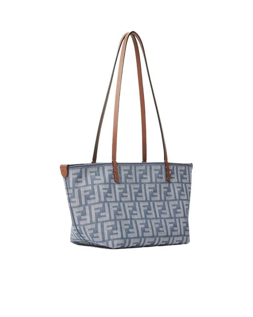 Fendi Blue Roll Ff Jacquard Small Tote Bag