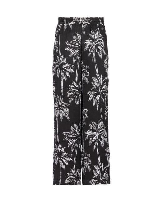 Balmain Black Palm Print Satin Pyjama Trousers for men