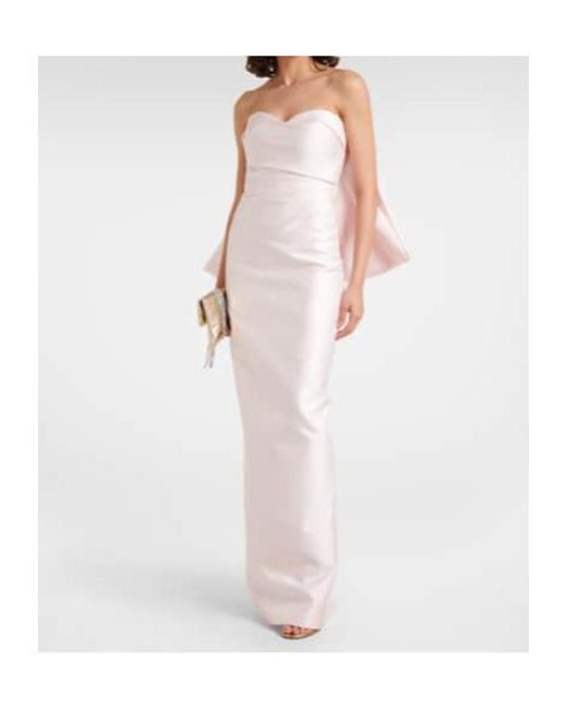 Monique Lhuillier White Bow-Detail Satin Gown
