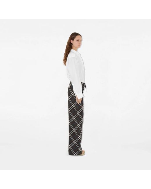 Burberry Gray Straight-Leg Checked Drawstring Trousers