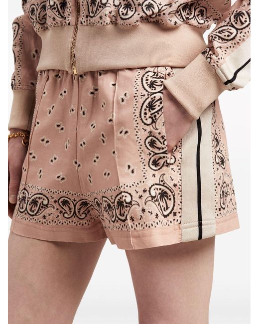 Palm Angels Natural Paisley-Printed Side Stripe Detailed Track Shorts