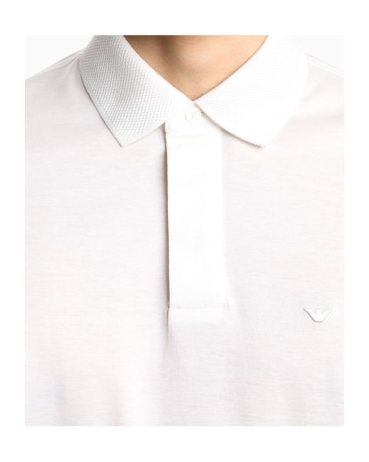 Emporio Armani White Logo-Embroidered Short-Sleeved Polo Shirt for men