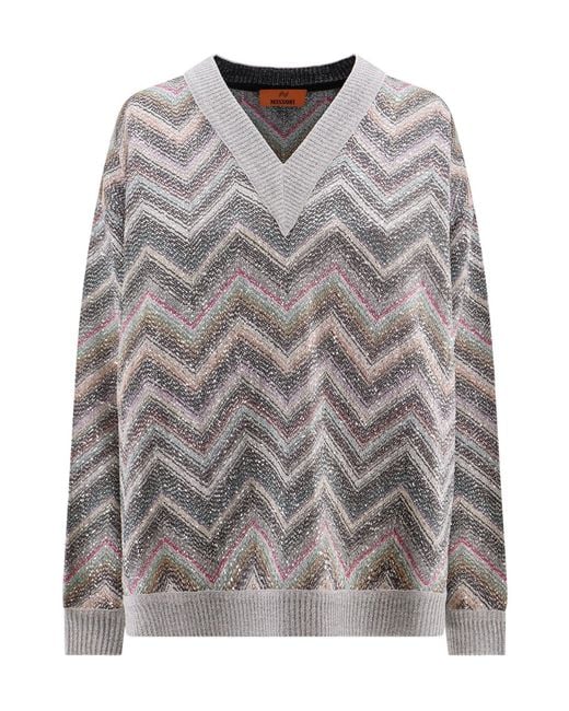 Missoni Gray Zigzag Sequin-Embellished V-Neck Jumper