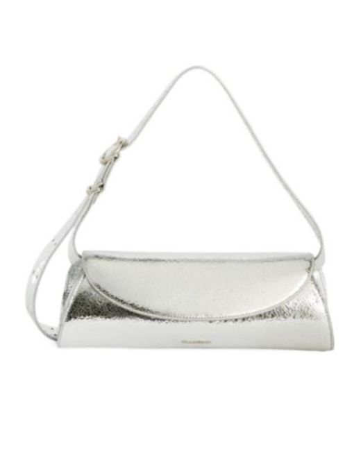 Jil Sander White Cannolo Crackled Foldover Top Clutch Bag