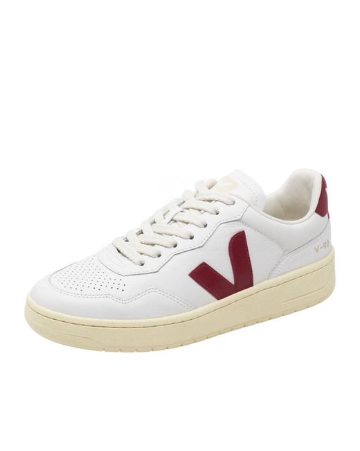 Veja White V-90 Lace-Up Sneakers