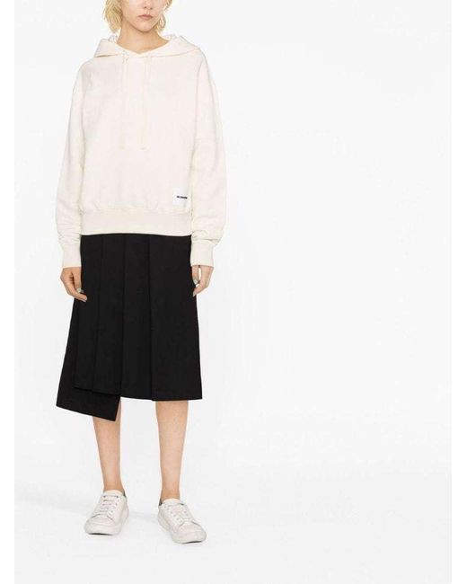 Jil Sander Gray Logo Patch Drawstring Hoodie