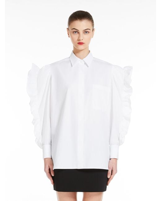 Max Mara White Pleiadi Buttoned Ruffle-Sleeved Shirt