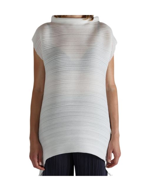 Pleats Please Issey Miyake Gray Pleats Please Issey Miyake Pleated High-Neck Top