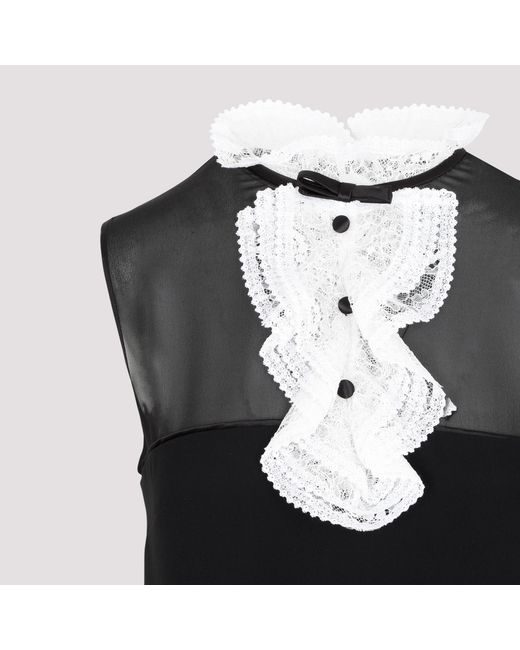 Miu Miu Black Cady Mini-Dress With Lace Jabot