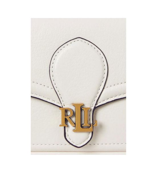 Ralph Lauren White Logo-Plaque Pebbled-Leather Clutch Bag