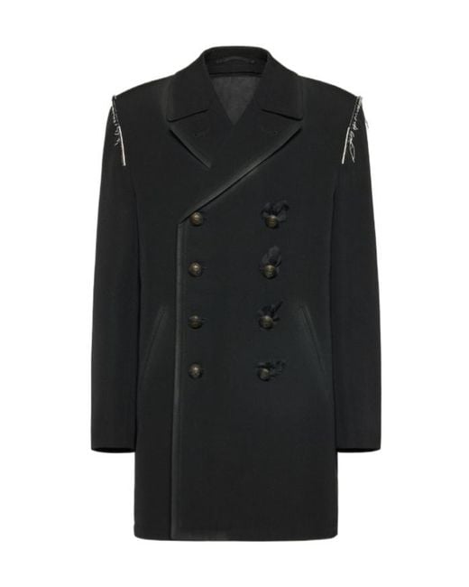 Maison Margiela Black Double-Breasted Frayed Detail Jacket for men