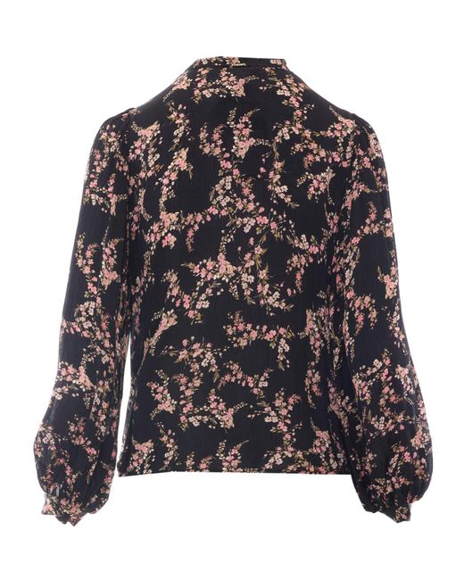 Twinset Black Floral-Print Crew-Neck Shirt