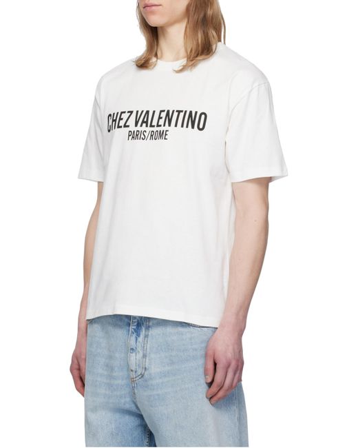 Valentino White Chez Printed Crewneck T-Shirt for men