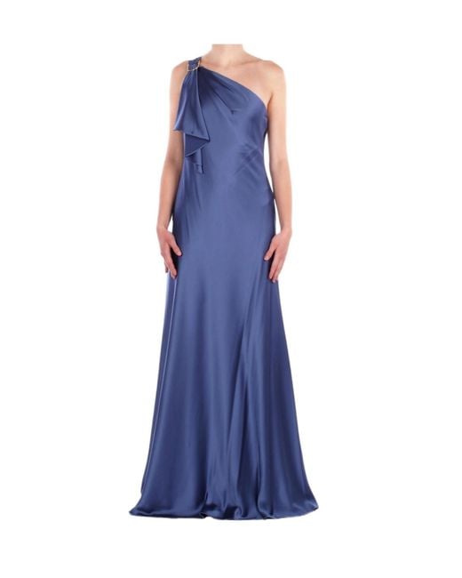 Ralph Lauren Blue Lauren Satin One-Shoulder Gown