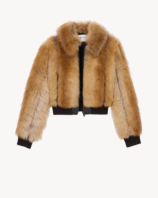 Saint Laurent Natural Zip-Up Shearling Bomber Jacket