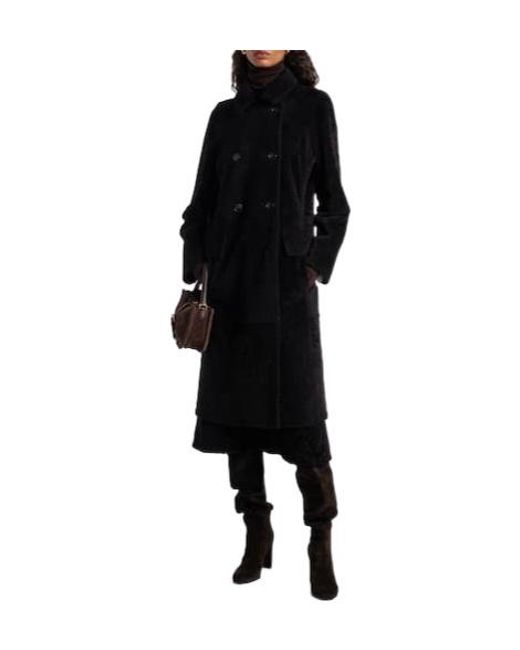 Yves Salomon Black Double-Breasted Shearling Coat