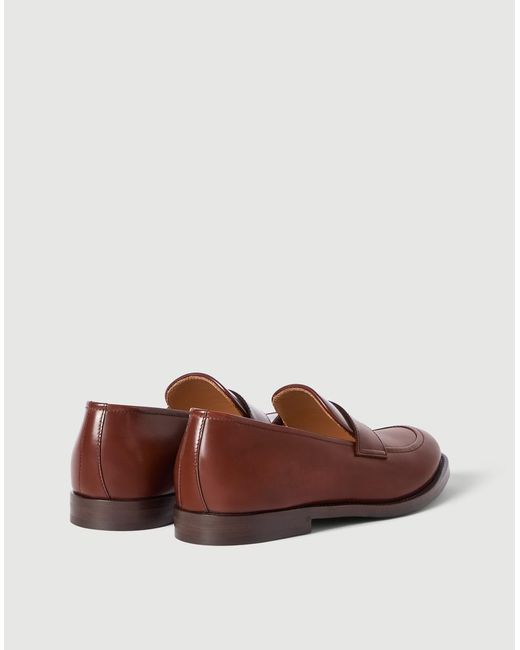 Brunello Cucinelli Brown Braided Calfskin And Polished Calfskin Penny Loafers for men