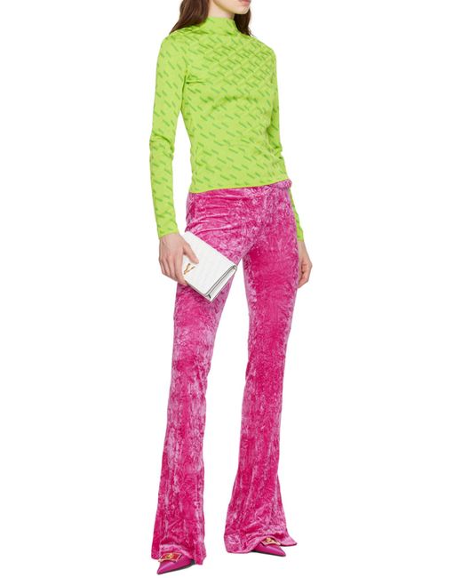 Versace Green La Greca Monogram Long-Sleeve Top