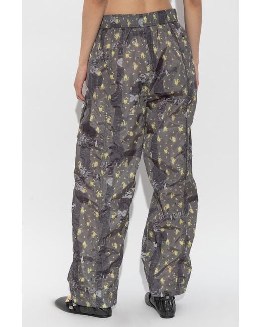 Ganni Gray Floral-Print Cargo Trousers