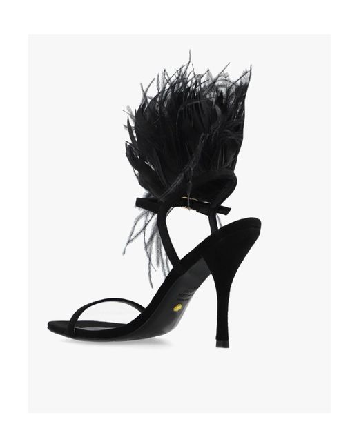 Stuart Weitzman Black Feather High-Heeled Sandals