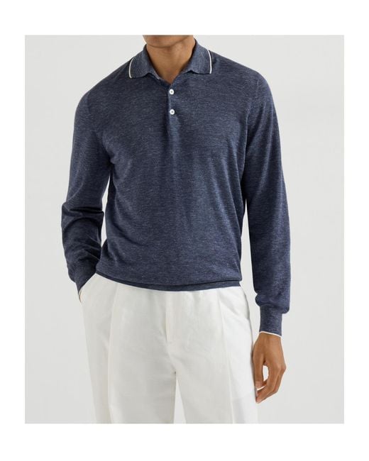 Brunello Cucinelli Blue Lightweight Plain Stitched Polo Shirt for men