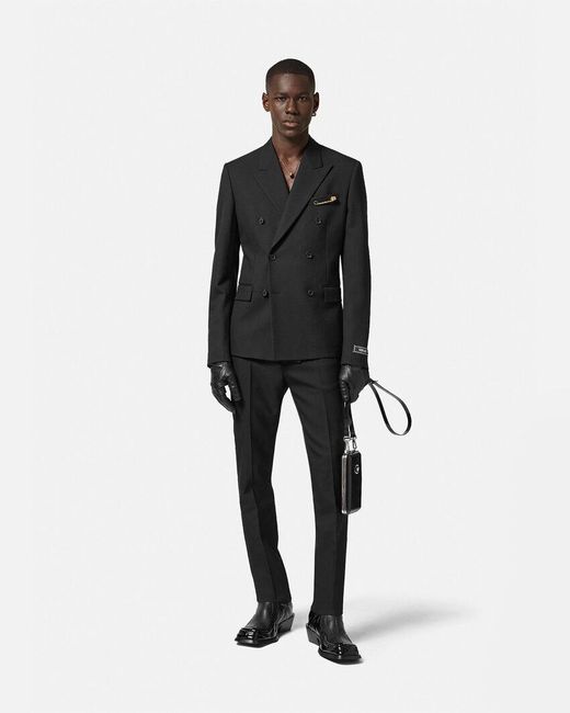 Versace Black Double-Breasted Tailored Blazer for men