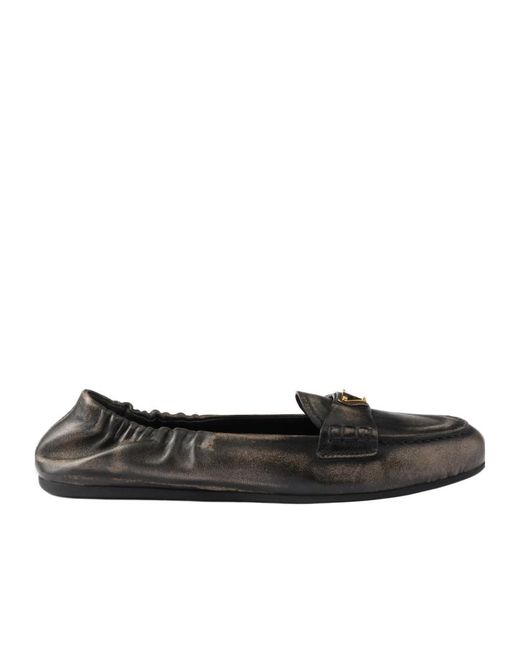 Prada Black Triangle-Logo Loafers