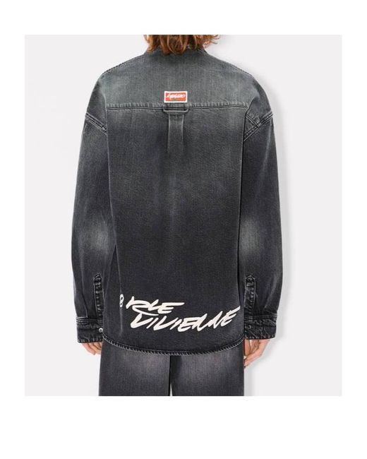 KENZO Blue Logo Embroidered Denim Shirt