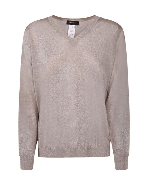 Fabiana Filippi Gray Long-Sleeved V-Neck Jumper