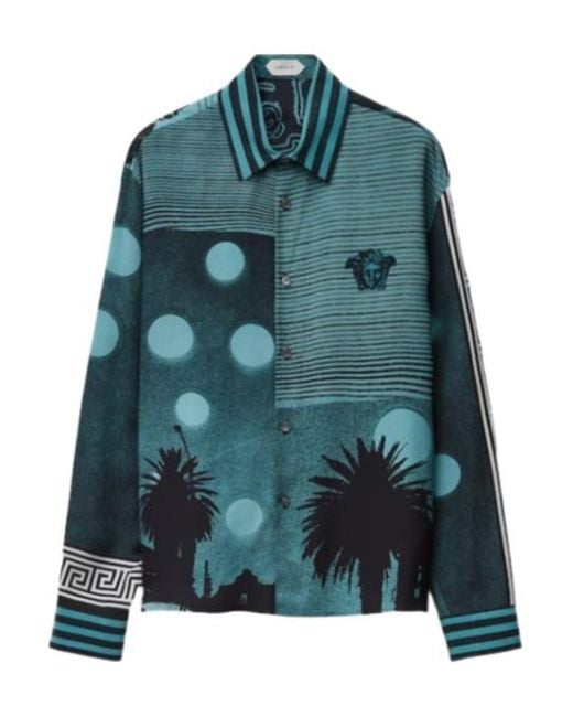 Versace Green Printed Bowling Shirt for men
