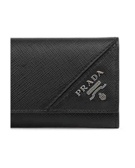 Prada Black Saffiano Leather Keychain for men