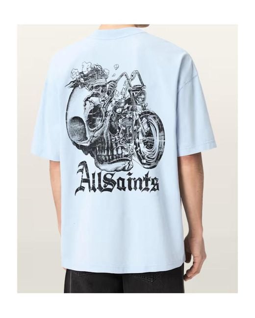 AllSaints Blue Panhead Oversized Graphic T-Shirt for men