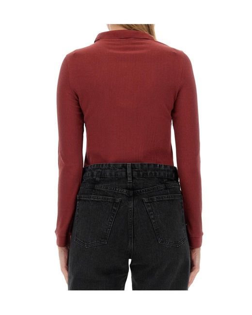 Maison Kitsuné Red Maison Kitsuné Ribbed Long Sleeved Polo Shirt