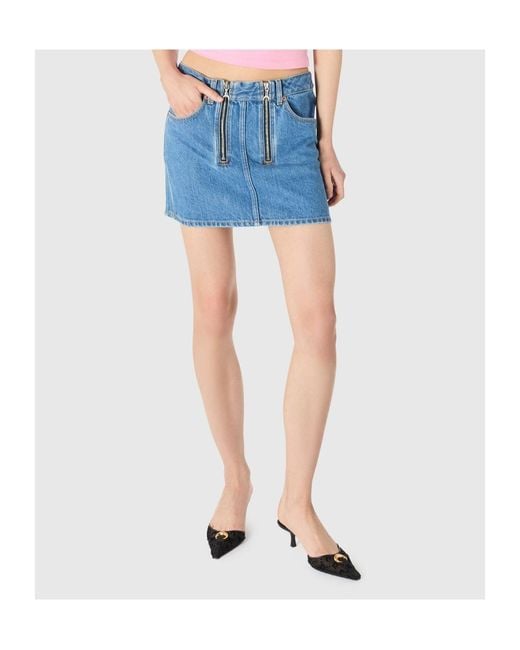 MARINE SERRE Blue Crescent-Pattern Zipped Mini Skirt