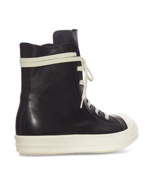 Rick Owens Black Round Toe High-Top Sneakers for men