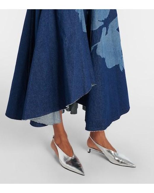 Erdem Blue Printed Denim Midi Dress