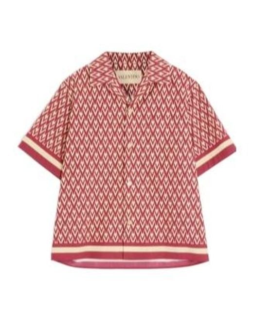 Valentino Red Cotton Popeline Bowling Shirt With Toute La V Print for men