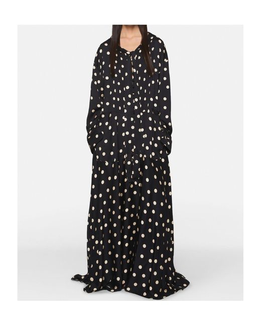 Stella McCartney Black Long-Sleeved Polka Dot Extra-Long Dress