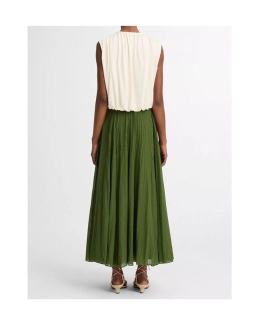Vince Green Crinkled Plisse Cotton-Blend Maxi Skirt