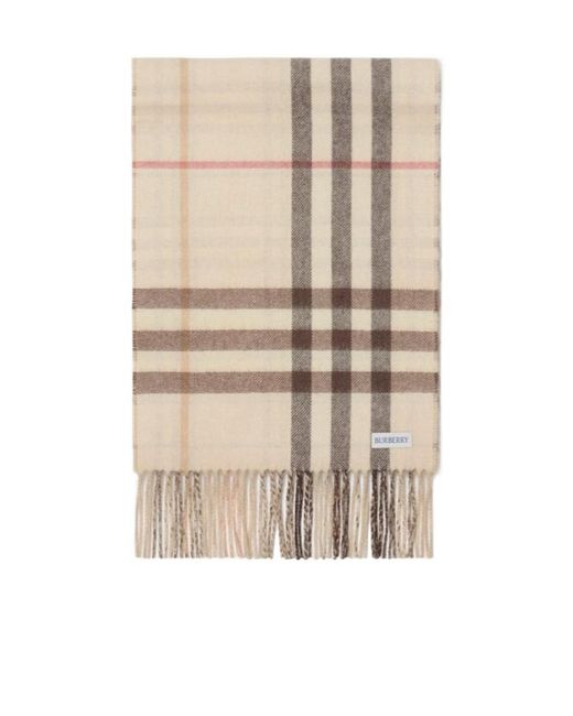 Burberry Natural Checked Fringed Scarf