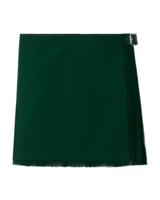 Burberry Green Pleated Frayed-Edge Mini Skirt