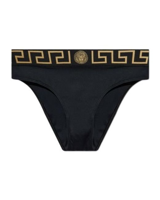 Versace Black Logo-Waistband Bikini Bottoms