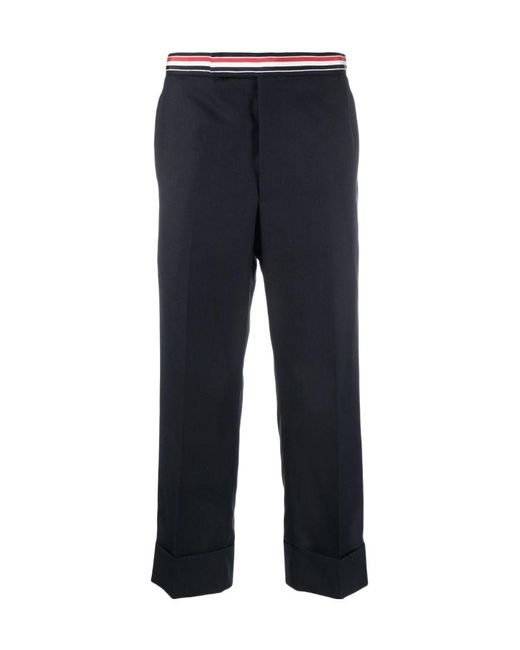 Thom Browne Blue Striped Band Cropped Trousers for men