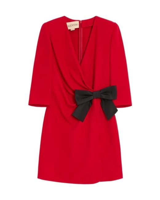 Valentino Red Bow Detailed V-Neck Dress