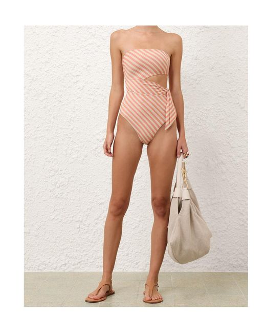Zimmermann Pink Striped One Piece Swimsuit