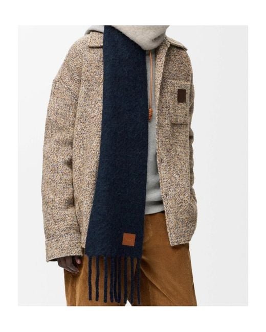 Loewe Blue Logo Patch Fringed Scarf