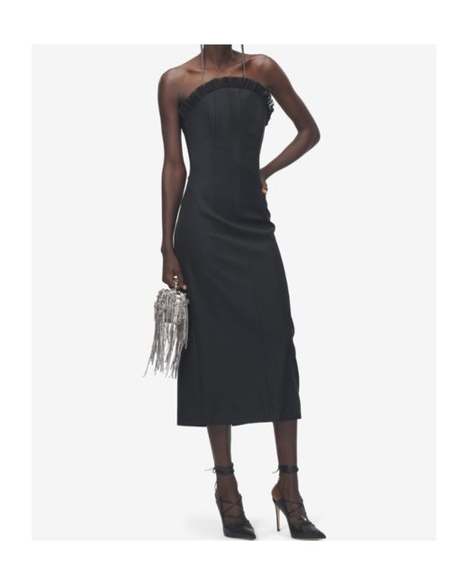 McQueen Black Pleated Trim Strapless Dress