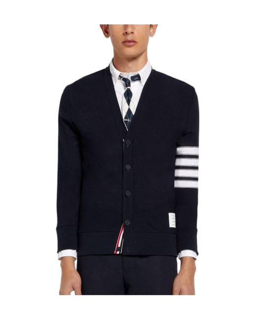 Thom Browne Blue 4-Bar Stripe Cardigan for men